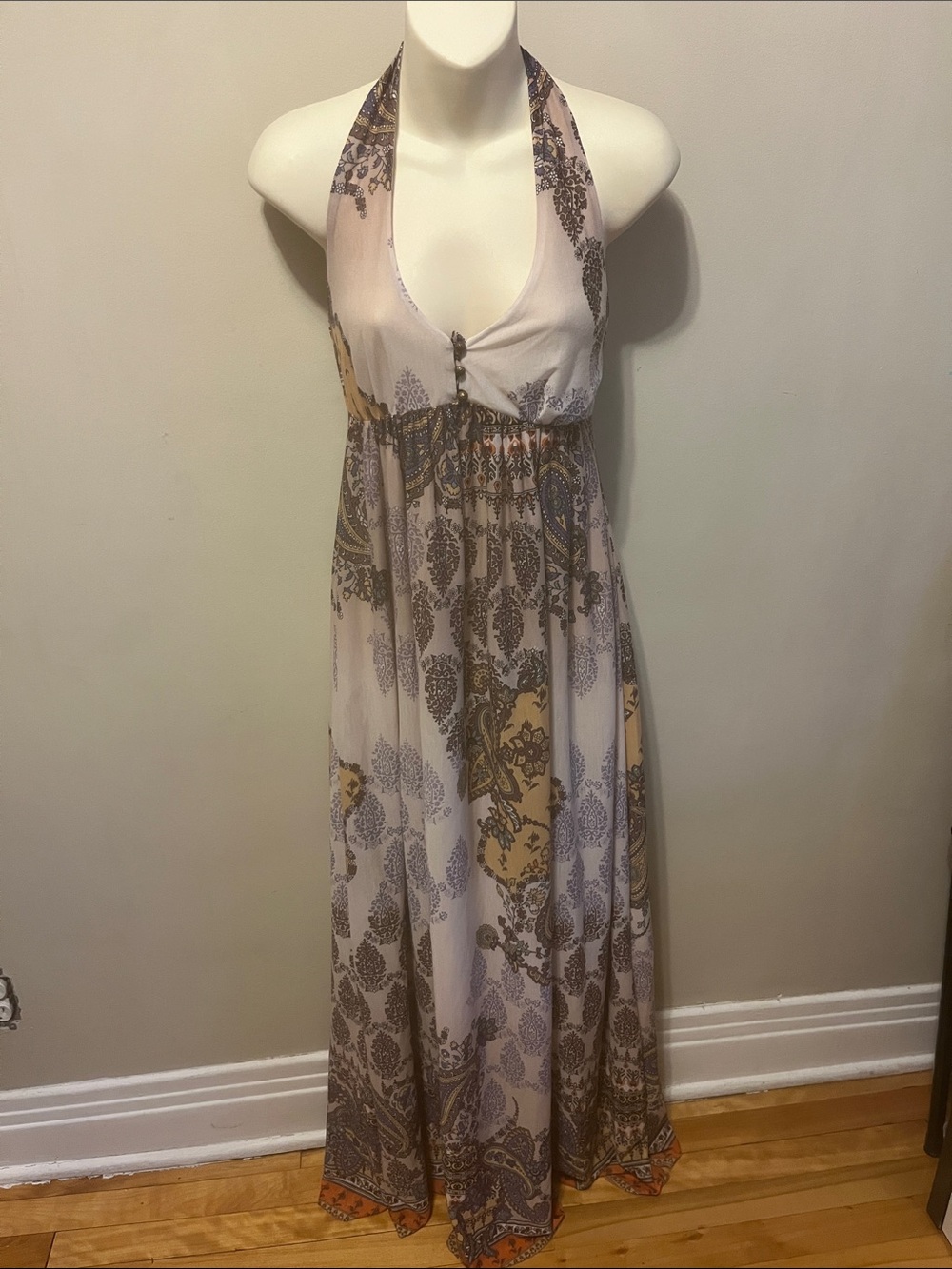 MNG Suit Elegant Boho Earthy Tones Patterned Halter Maxi Dress